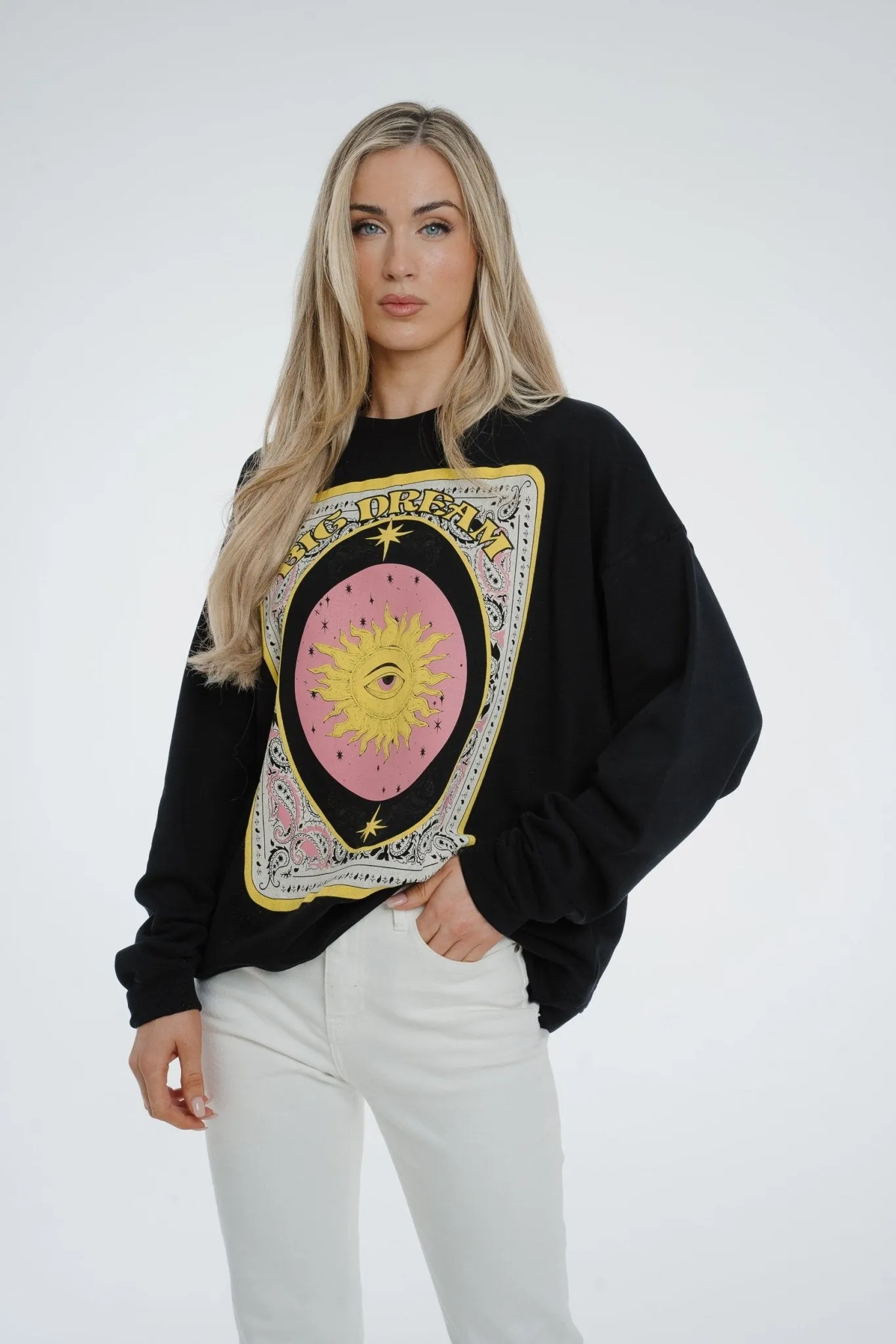 Melanie Print Front Sweatshirt In Black