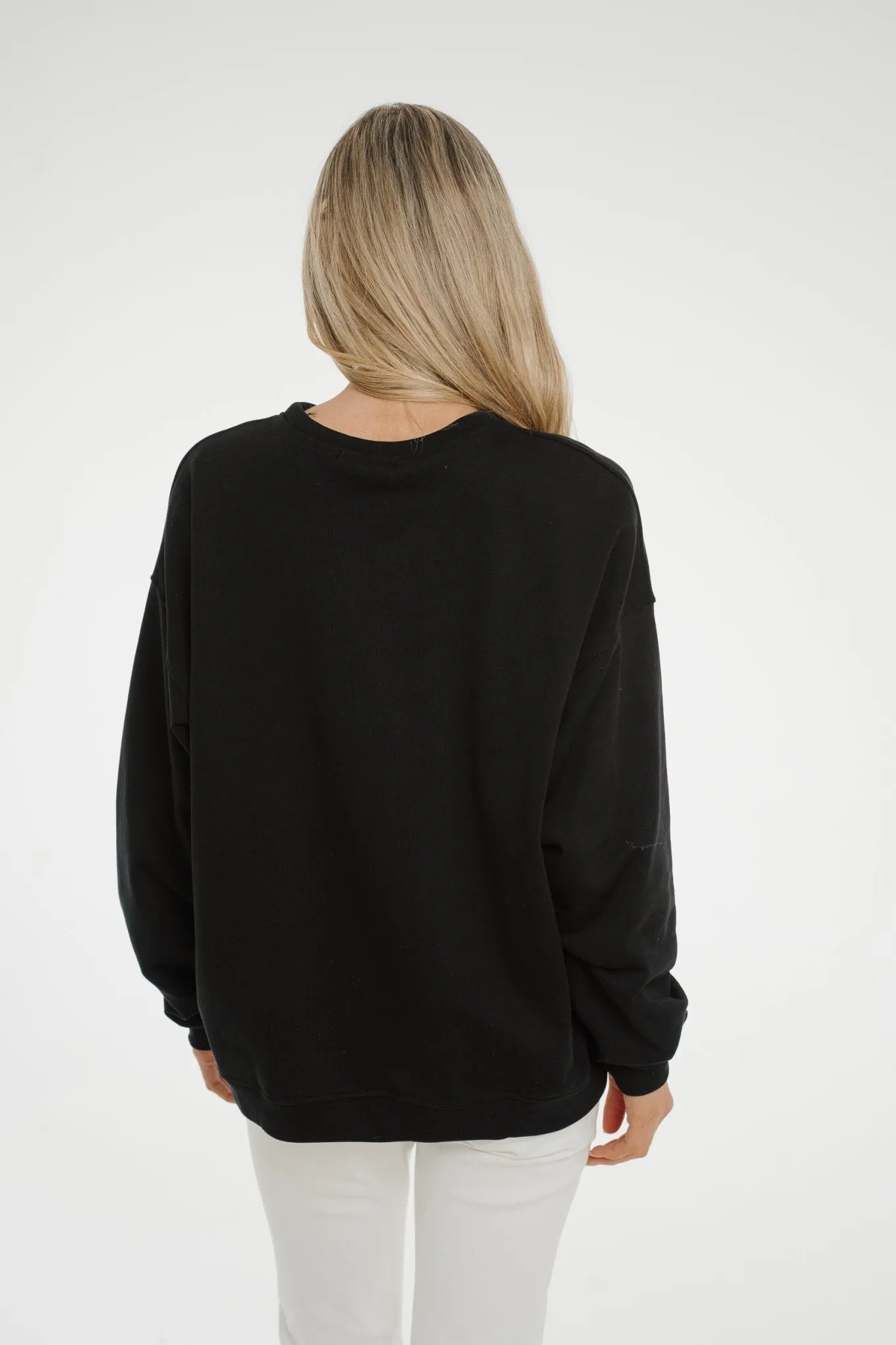 Melanie Print Front Sweatshirt In Black