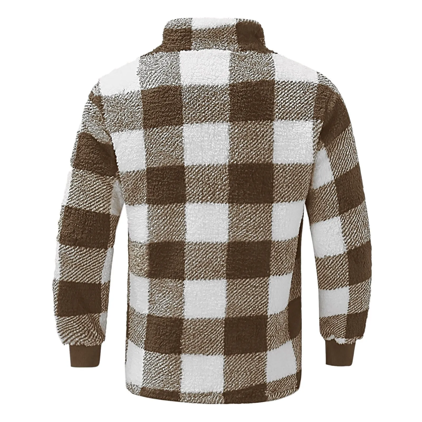 Men Plaid Jacket Winter Rurn down Neck Plush Sweater Men Button Pullover Plush Sweater with Pocket Outwear Windproof