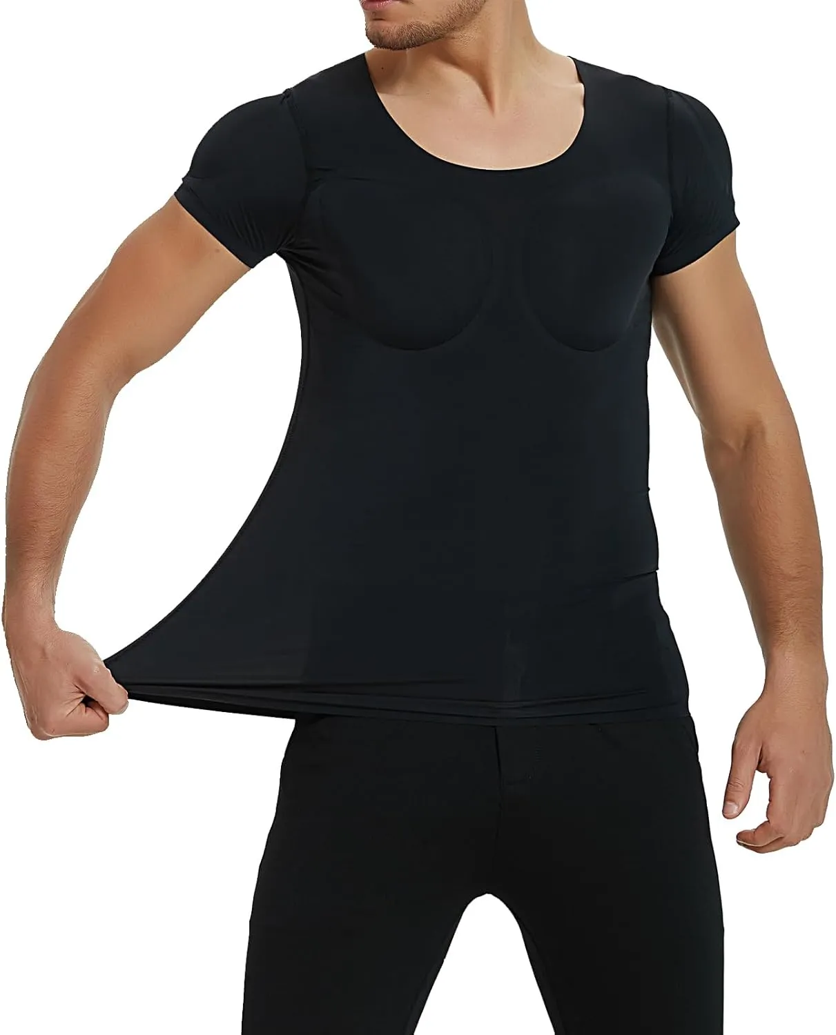 Men Realistic Chest Muscle T-Shirt Ice Silk Quick Dry Padded Shoulders Body Shaper Underwear