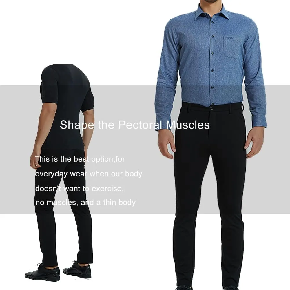 Men Realistic Chest Muscle T-Shirt Ice Silk Quick Dry Padded Shoulders Body Shaper Underwear