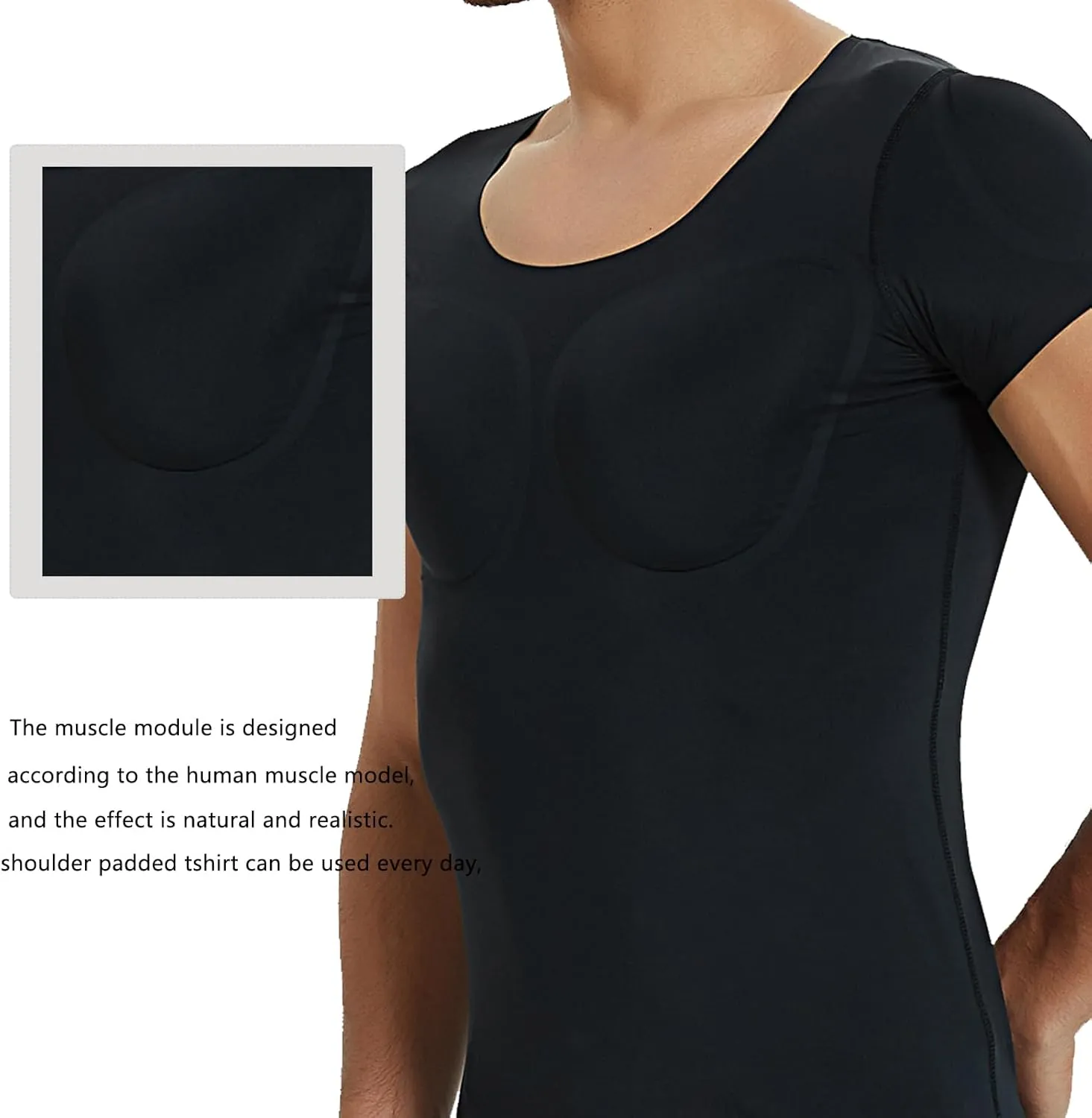 Men Realistic Chest Muscle T-Shirt Ice Silk Quick Dry Padded Shoulders Body Shaper Underwear