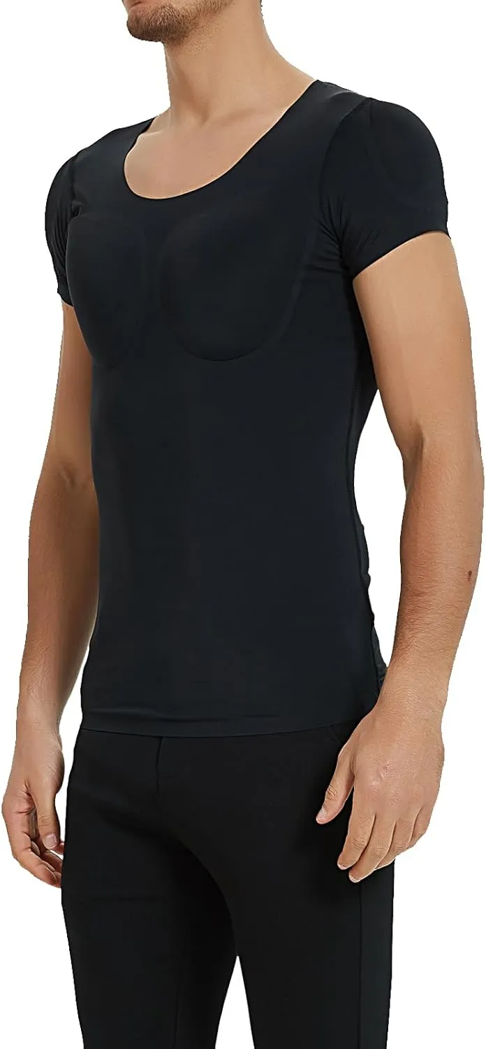 Men Realistic Chest Muscle T-Shirt Ice Silk Quick Dry Padded Shoulders Body Shaper Underwear