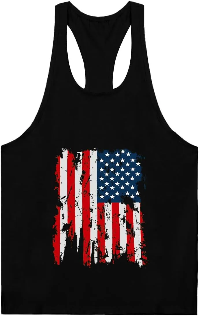 Men's American Flag Tank Tops Y-Back Sleeveless Muscle Stringer Graphic Gym Workout USA Tank