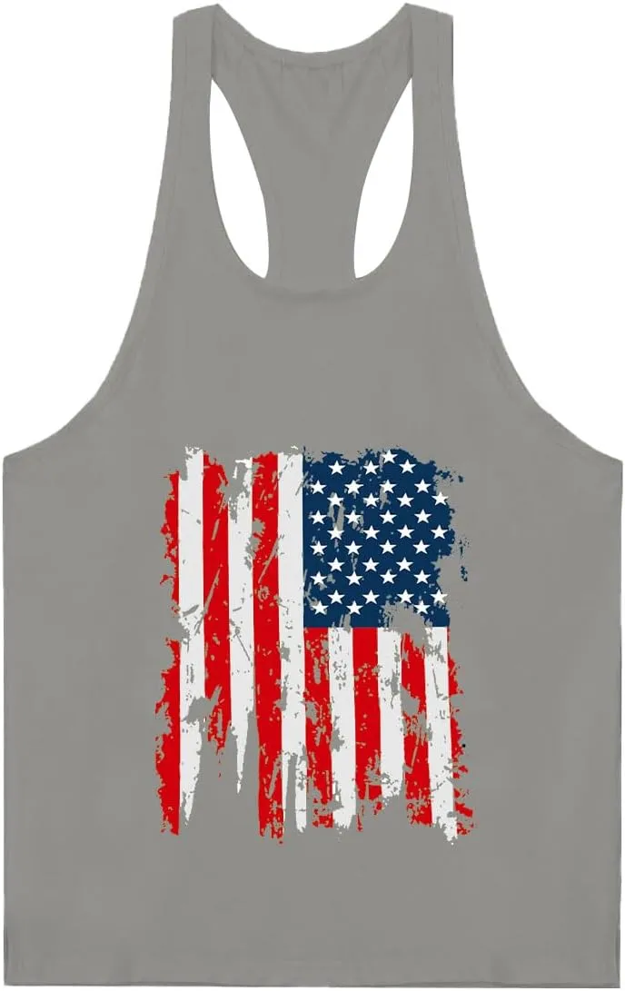 Men's American Flag Tank Tops Y-Back Sleeveless Muscle Stringer Graphic Gym Workout USA Tank