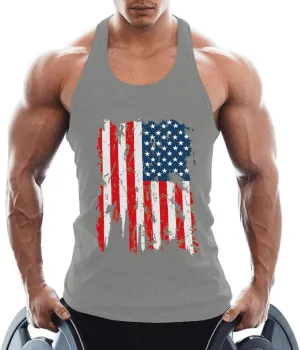 Men's American Flag Tank Tops Y-Back Sleeveless Muscle Stringer Graphic Gym Workout USA Tank