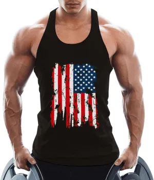 Men's American Flag Tank Tops Y-Back Sleeveless Muscle Stringer Graphic Gym Workout USA Tank