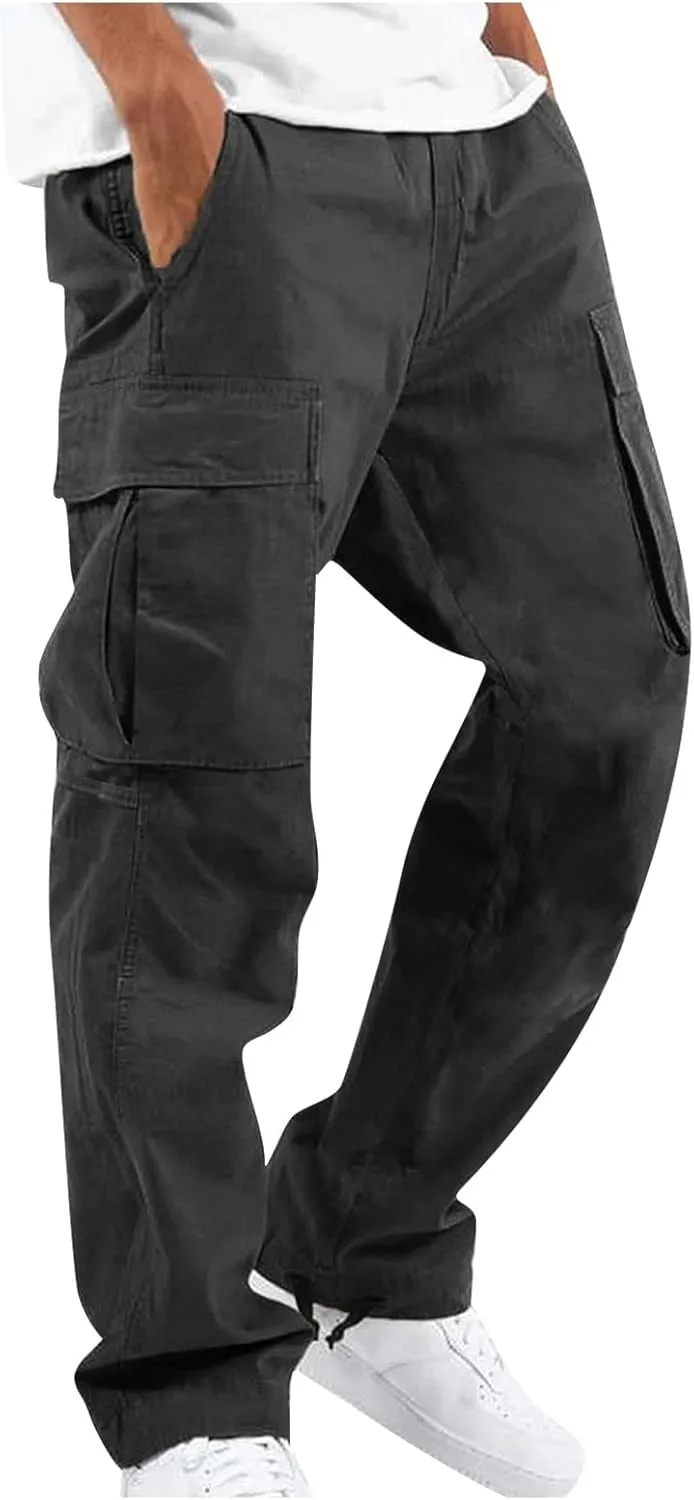 Mens Cargo Pants with Pockets Open Bottom Lightweight Baggy Jogger Cargo Sweatpants Casual Gym Athletic Sweat Pants