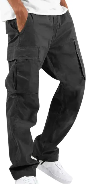 Mens Cargo Pants with Pockets Open Bottom Lightweight Baggy Jogger Cargo Sweatpants Casual Gym Athletic Sweat Pants