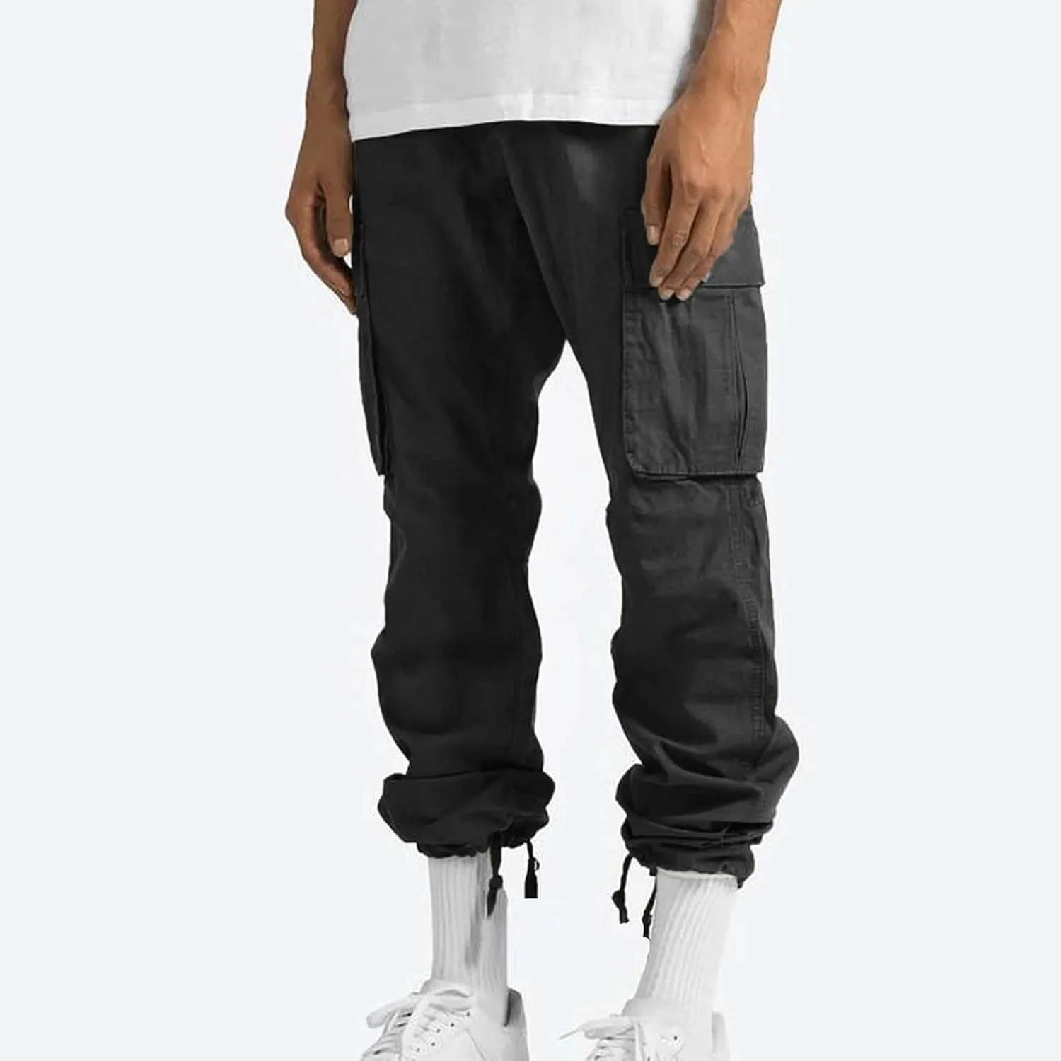 Mens Cargo Pants with Pockets Open Bottom Lightweight Baggy Jogger Cargo Sweatpants Casual Gym Athletic Sweat Pants