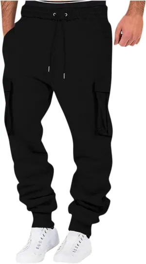 Men's Casual Cargo Pants Workout Joggers Loose Sports Running Solid Color Lace Up Cargo Pants Mens Cargo Hiking Pants