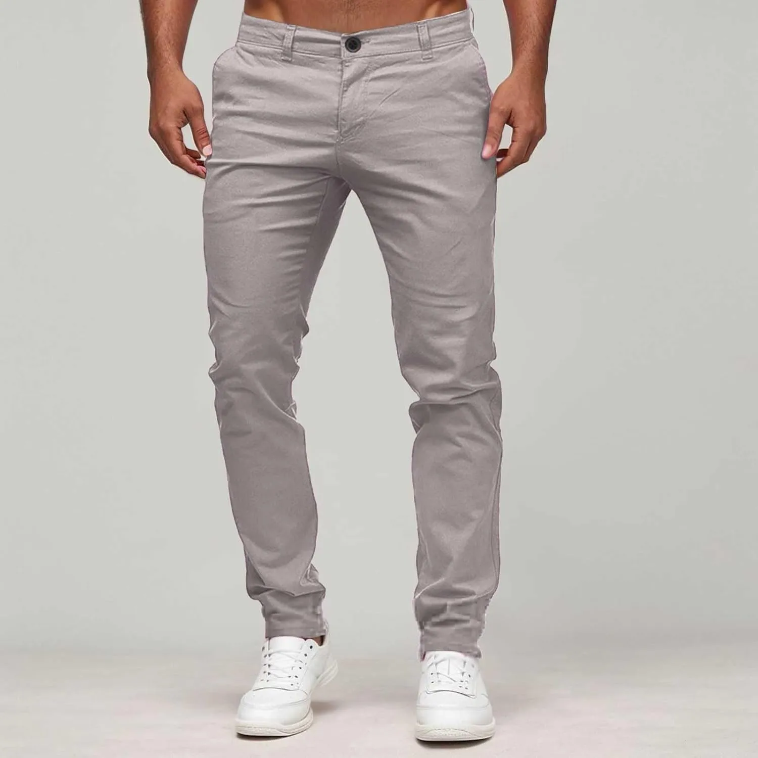 Mens Chino Pants Slim Fit Flat Front Stretch Skinny Straight Leg Classic Twill Dress Pants with Pockets