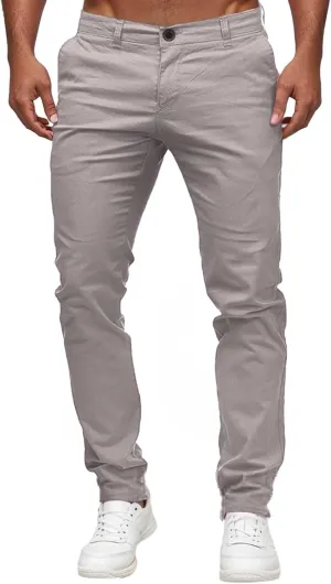 Mens Chino Pants Slim Fit Flat Front Stretch Skinny Straight Leg Classic Twill Dress Pants with Pockets