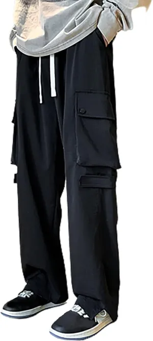Men's Corduroy Pants Vintage Drawstring Waist Heavyweight Joggers Cargo Pants Streetwear Long Trousers with Pockets