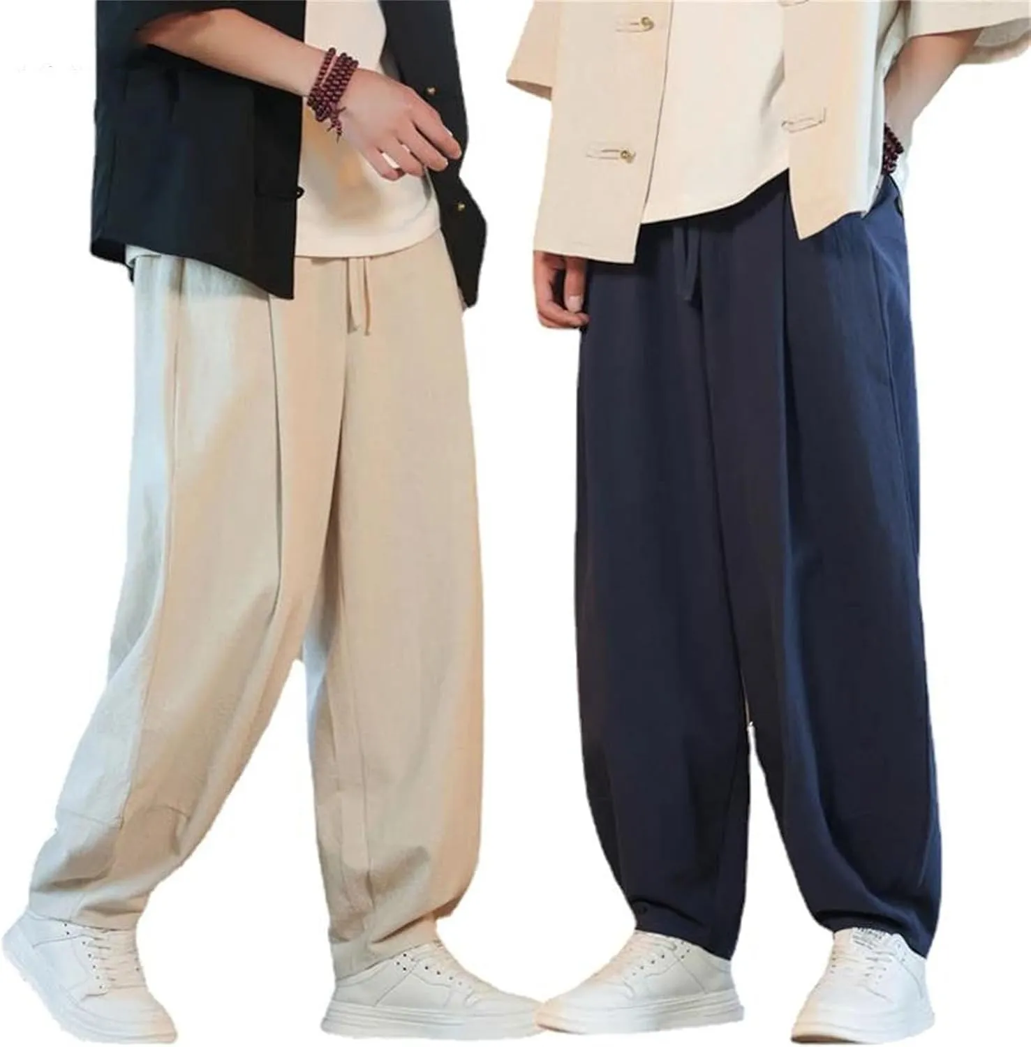 Men's Cotton Linen Harem Pants Loose Large Jogging Sweatpants Streetwear Sports Beach Trousers
