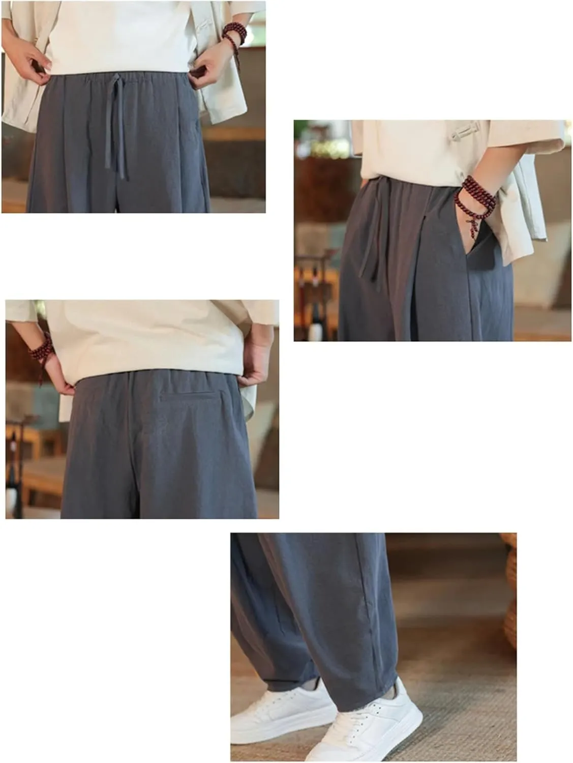 Men's Cotton Linen Harem Pants Loose Large Jogging Sweatpants Streetwear Sports Beach Trousers
