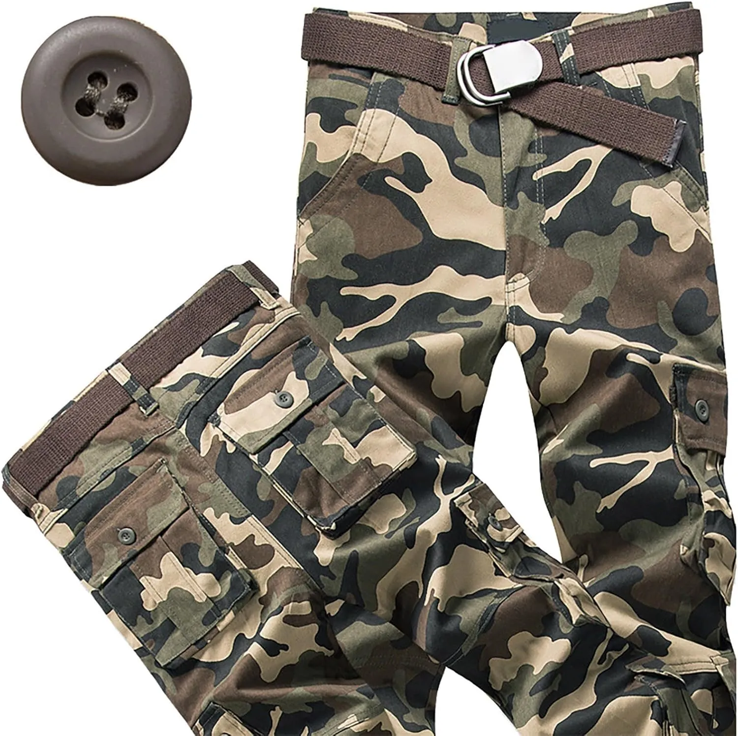 Mens Hiking Pants,Camo Military Hunting Combat Work Pants with Multi Pockets,Loose Fit Casual Cargo Pants,Comfy Tactical Pant