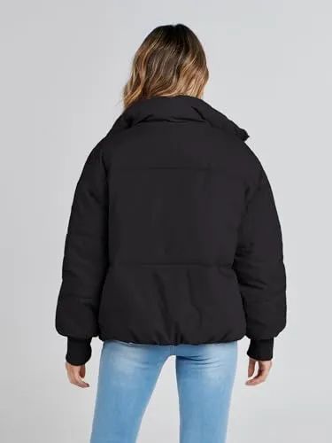 MEROKEETY Women's 2024 Winter Long Sleeve Zip Puffer Jacket Pockets Baggy Short Down Coats