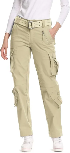 Mesinsefra Women's Cotton Casual Cargo Pants Military Army Tactical Combat Work Trousers with 8 Pockets