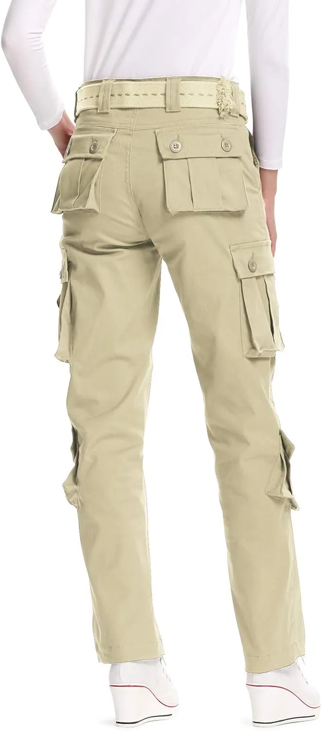 Mesinsefra Women's Cotton Casual Cargo Pants Military Army Tactical Combat Work Trousers with 8 Pockets