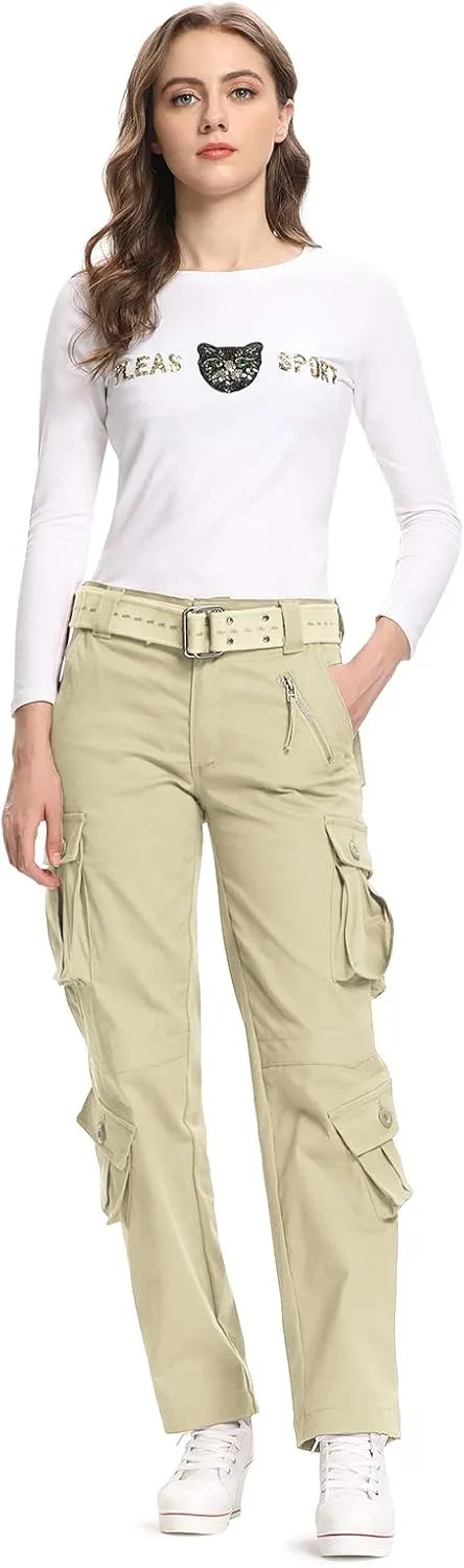 Mesinsefra Women's Cotton Casual Cargo Pants Military Army Tactical Combat Work Trousers with 8 Pockets