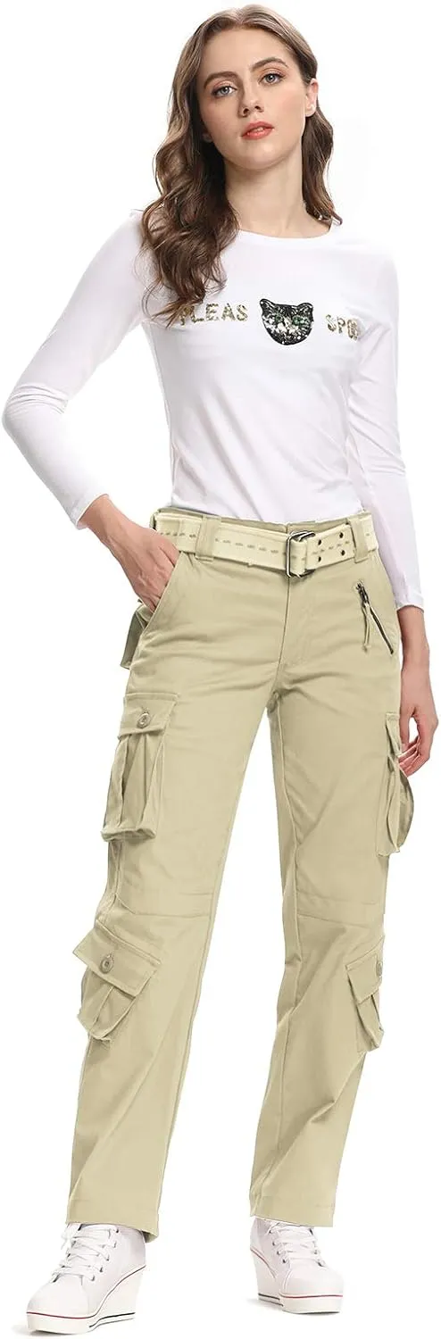 Mesinsefra Women's Cotton Casual Cargo Pants Military Army Tactical Combat Work Trousers with 8 Pockets