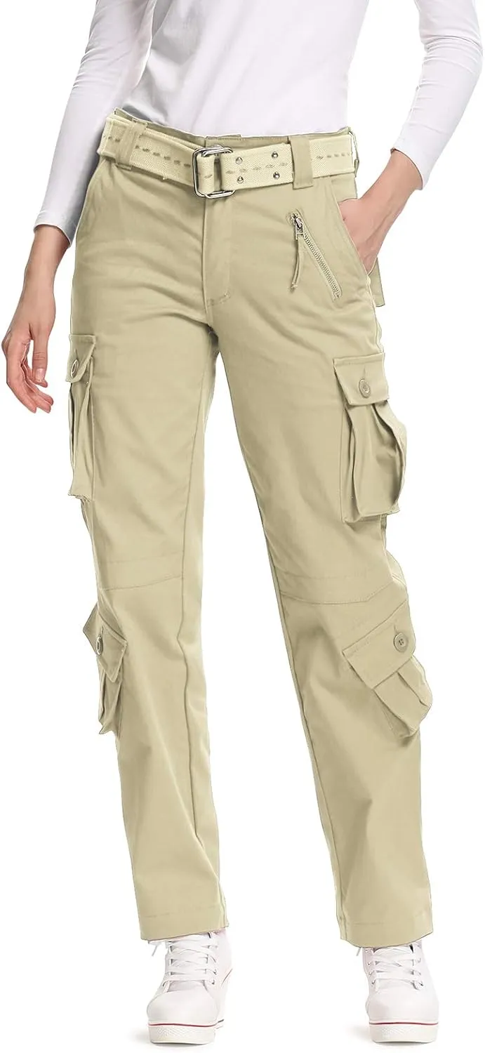 Mesinsefra Women's Cotton Casual Cargo Pants Military Army Tactical Combat Work Trousers with 8 Pockets