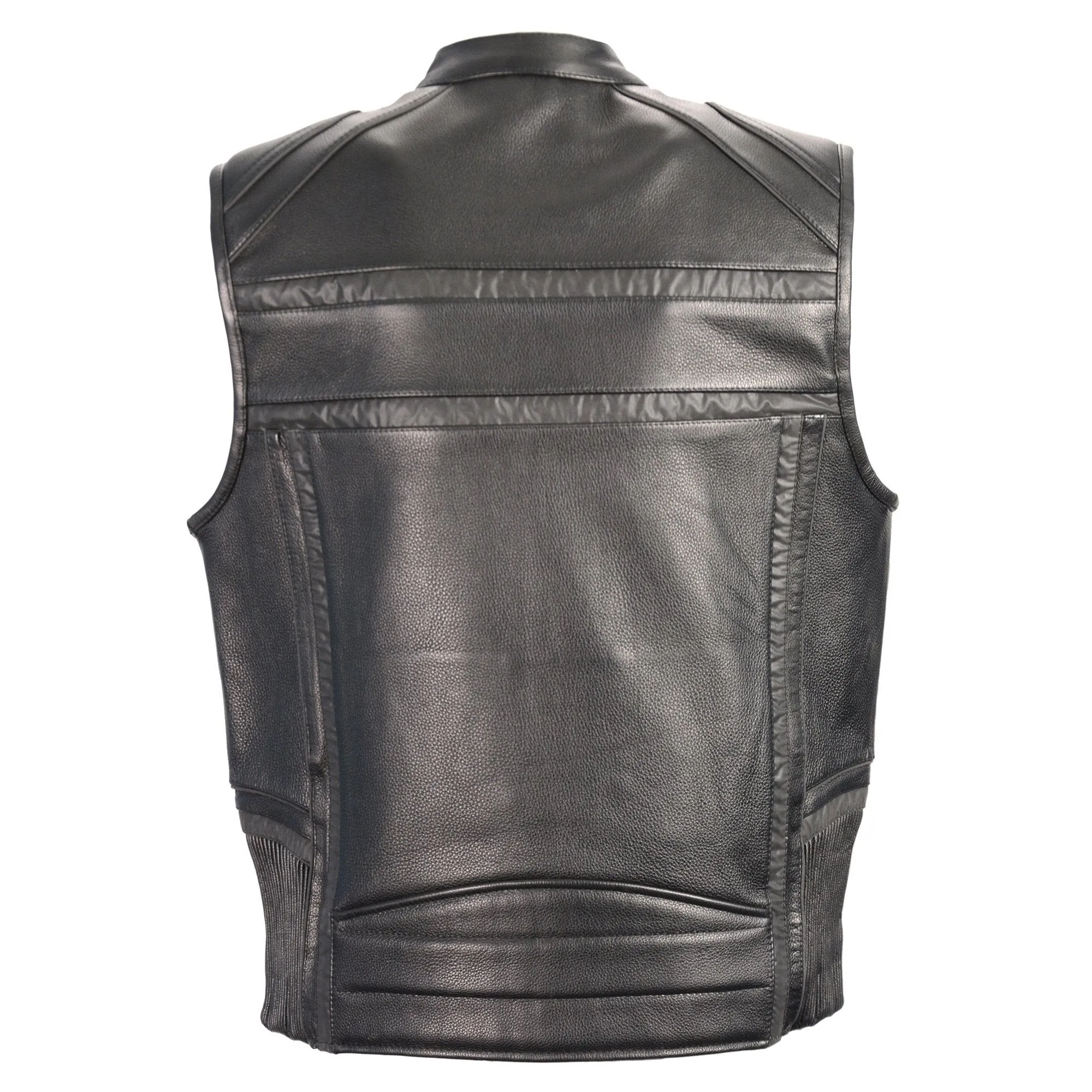Milwaukee Leather-MLM3560-Men's Black Reflective Band & Piping Zipper Front Vest