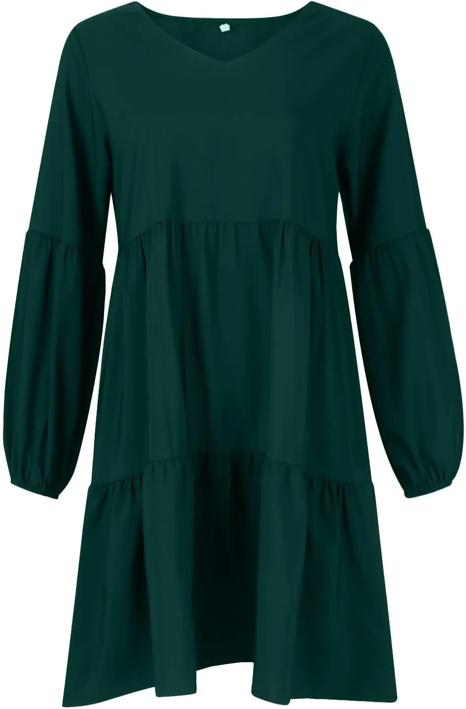 Mini Dresses for Women,2024 Summer Trendy Ruched Ruffle Babydoll Dress,Casual Loose V Neck Long Sleeve Beach Dress