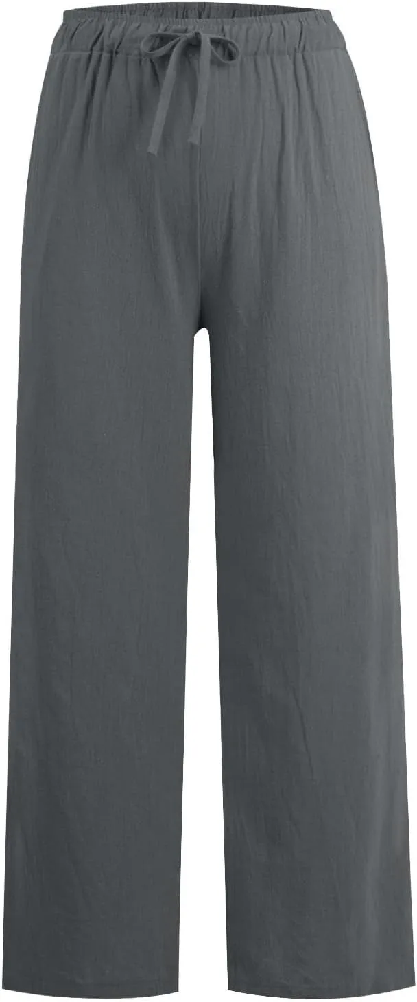 MINTLIMIT Women Linen Palazzo Pants Summer High Waist Beach Lounge Pant Casual Wide Leg Trousers with Pockets