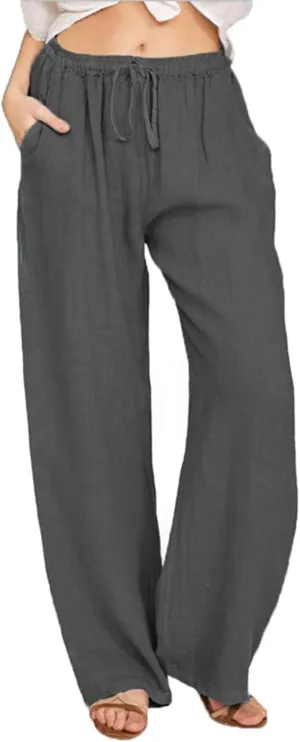 MINTLIMIT Women Linen Palazzo Pants Summer High Waist Beach Lounge Pant Casual Wide Leg Trousers with Pockets