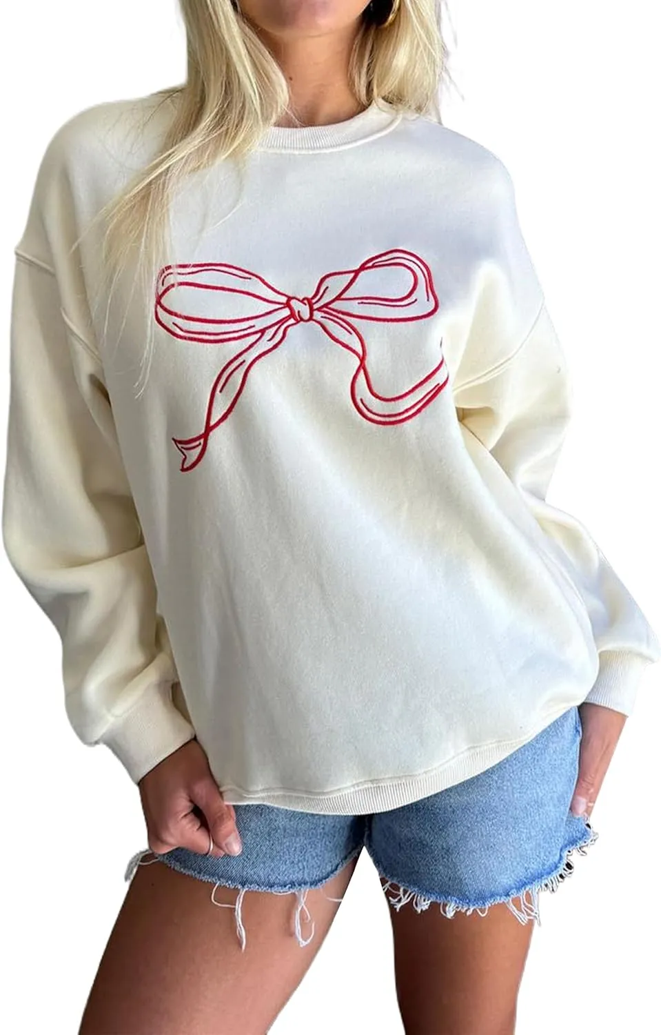MISSACTIVER Women Bow Graphic Sweatshirts Oversized Pullover Sweatshirts Crewneck Pullover Tops 2024 Fall Fashion Clothes