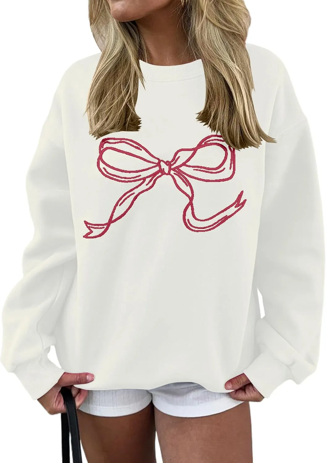 MISSACTIVER Women Bow Graphic Sweatshirts Oversized Pullover Sweatshirts Crewneck Pullover Tops 2024 Fall Fashion Clothes