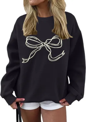 MISSACTIVER Women Bow Graphic Sweatshirts Oversized Pullover Sweatshirts Crewneck Pullover Tops 2024 Fall Fashion Clothes