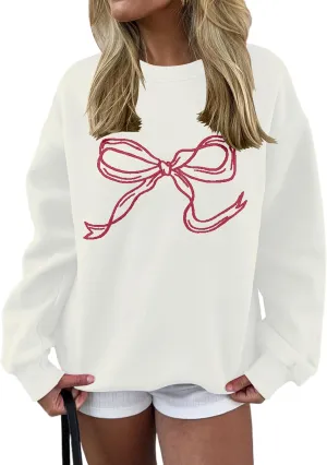 MISSACTIVER Women Bow Graphic Sweatshirts Oversized Pullover Sweatshirts Crewneck Pullover Tops 2024 Fall Fashion Clothes