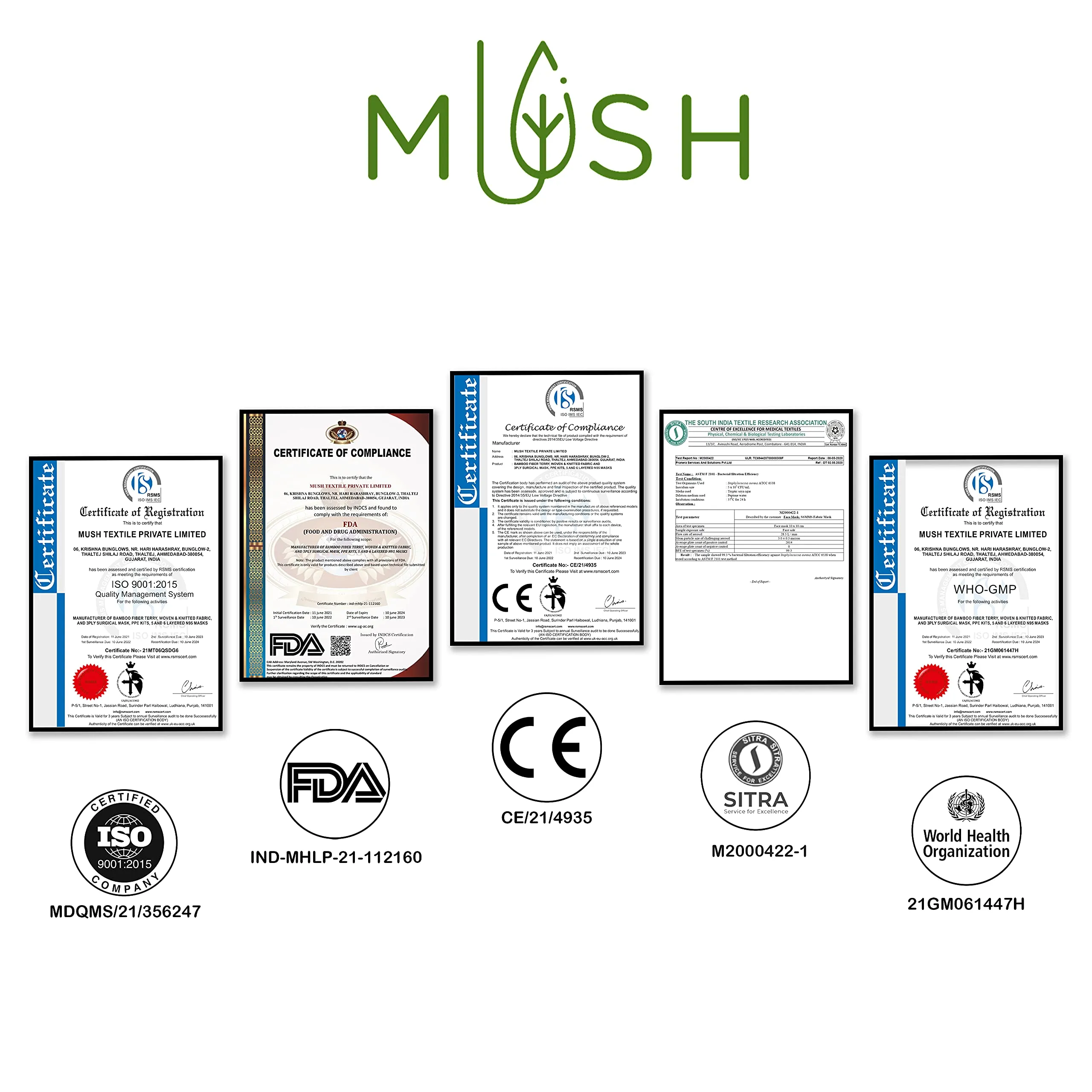 Mush 3 Layered Surgical Disposable Face Mask with Melt-Blown Filter and Soft Ear loop, CE, ISO, FDA Certified (3 Ply- Grey, Pack of 50)