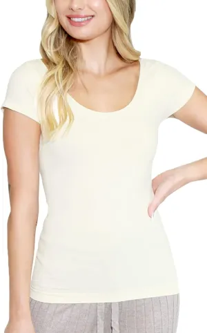 NIKIBIKI Women Seamless Cap Sleeve Scoop Neck Fitted Top, Made in U.S.A, One Size
