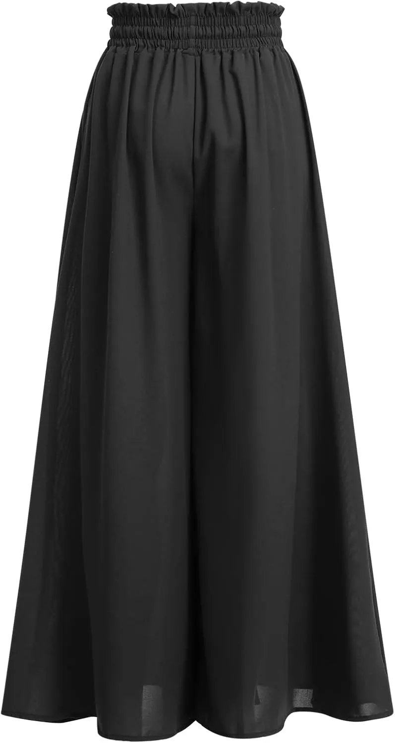 OBEEII Womens High Waist Chiffon Pants Boho Flowy Wide Leg Casual Palazzo Trousers