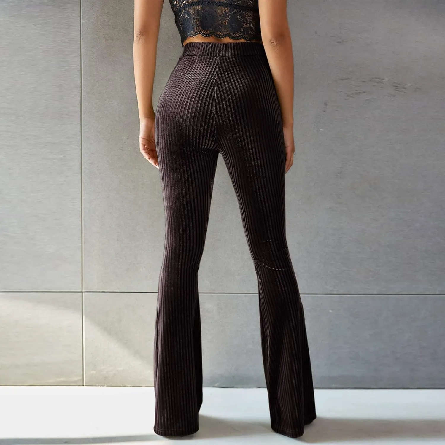 ODIZLI Women Velvet High Waisted Wide Leg Palazzo Flare Pants Solid Long Trousers