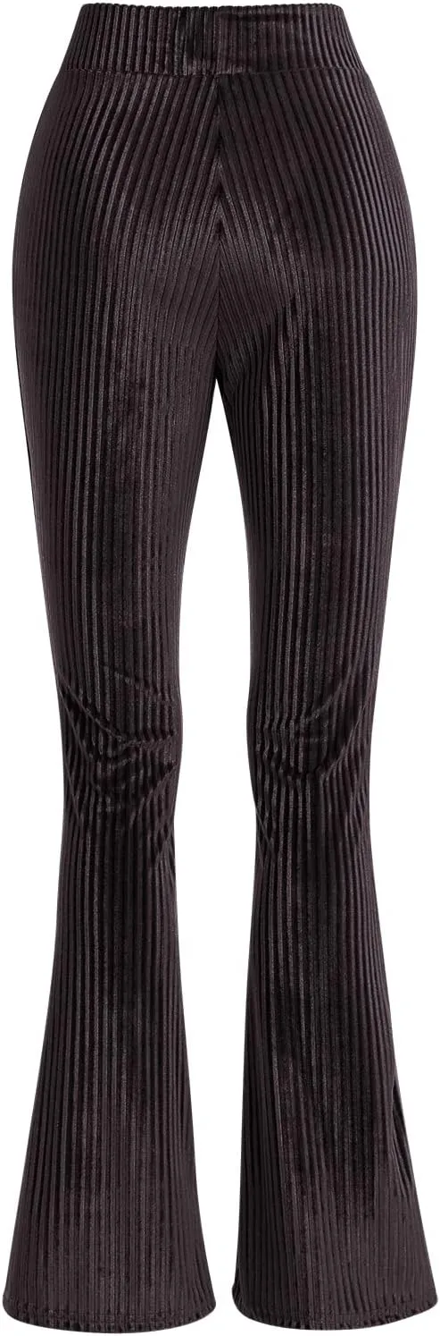 ODIZLI Women Velvet High Waisted Wide Leg Palazzo Flare Pants Solid Long Trousers