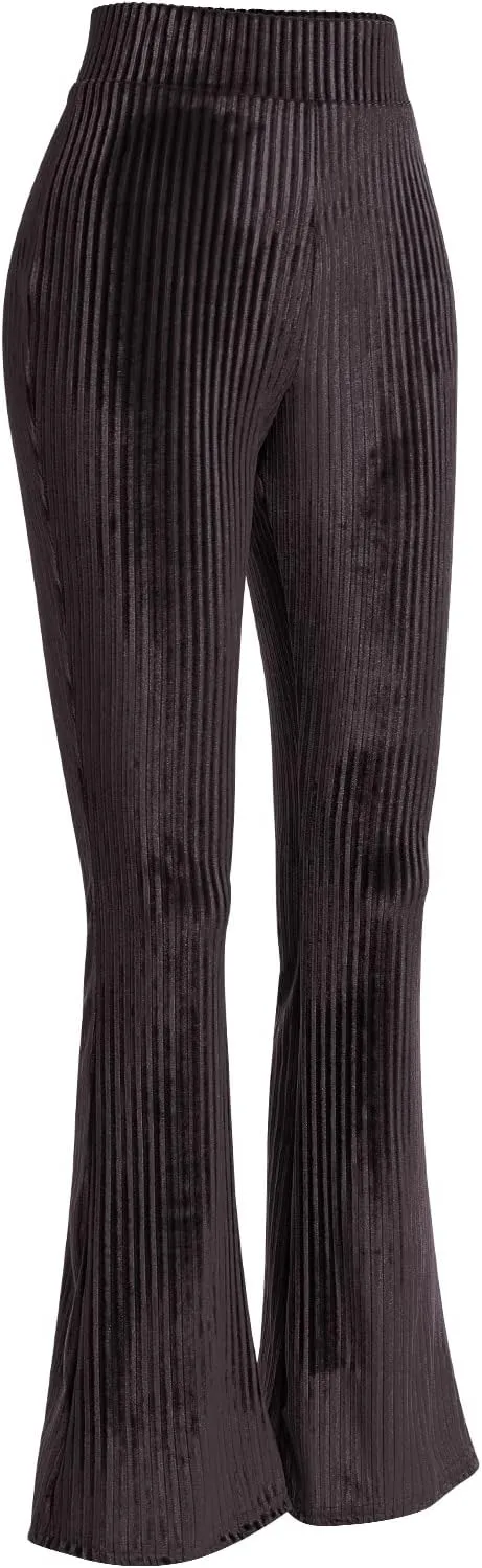 ODIZLI Women Velvet High Waisted Wide Leg Palazzo Flare Pants Solid Long Trousers