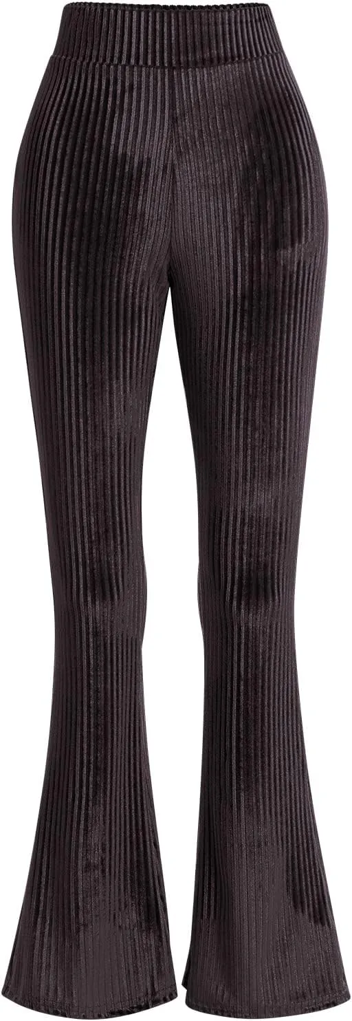 ODIZLI Women Velvet High Waisted Wide Leg Palazzo Flare Pants Solid Long Trousers