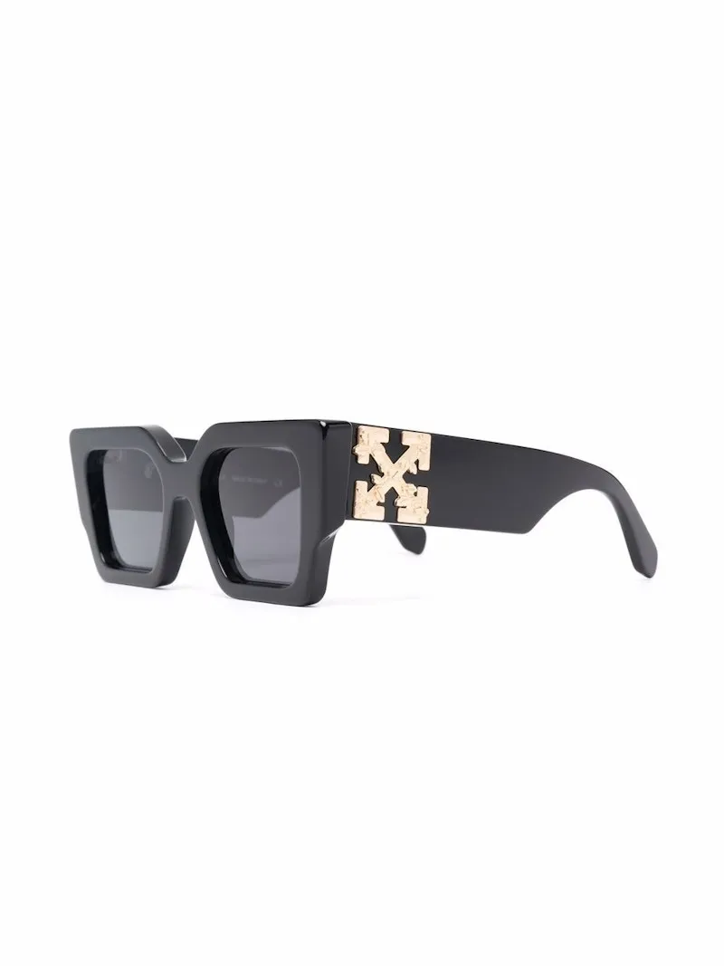 Off-White Catalina Rectangular Frame Sunglasses Black/Dark Grey/Gold