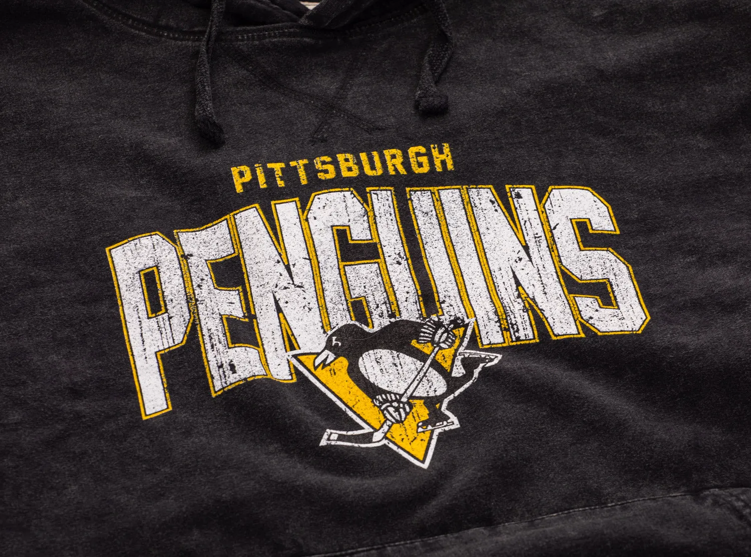 Official NHL licensed Pittsburgh Penguins Unisex Black Acid Wash Hoodie