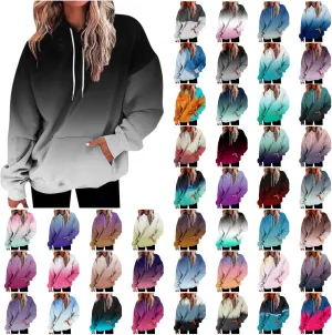 Oversized Sweatshirt for Women Gradient Pullover Hoodies Drawstring Fashion Y2K Hooded Tops Sweatshirts with Pockets