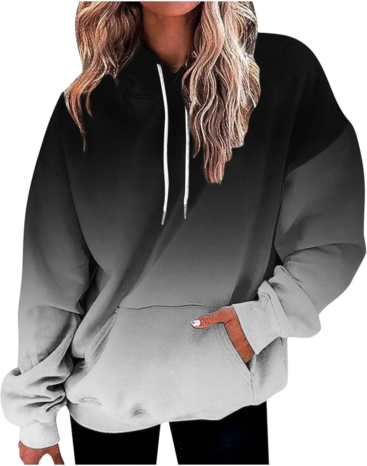Oversized Sweatshirt for Women Gradient Pullover Hoodies Drawstring Fashion Y2K Hooded Tops Sweatshirts with Pockets