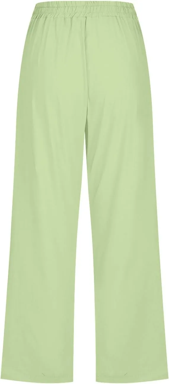 Pants for Women Dressy Casual 2024 Summer Cotton Linen Capris Drawstring Cropped Lounge Trousers Vacation Outfits