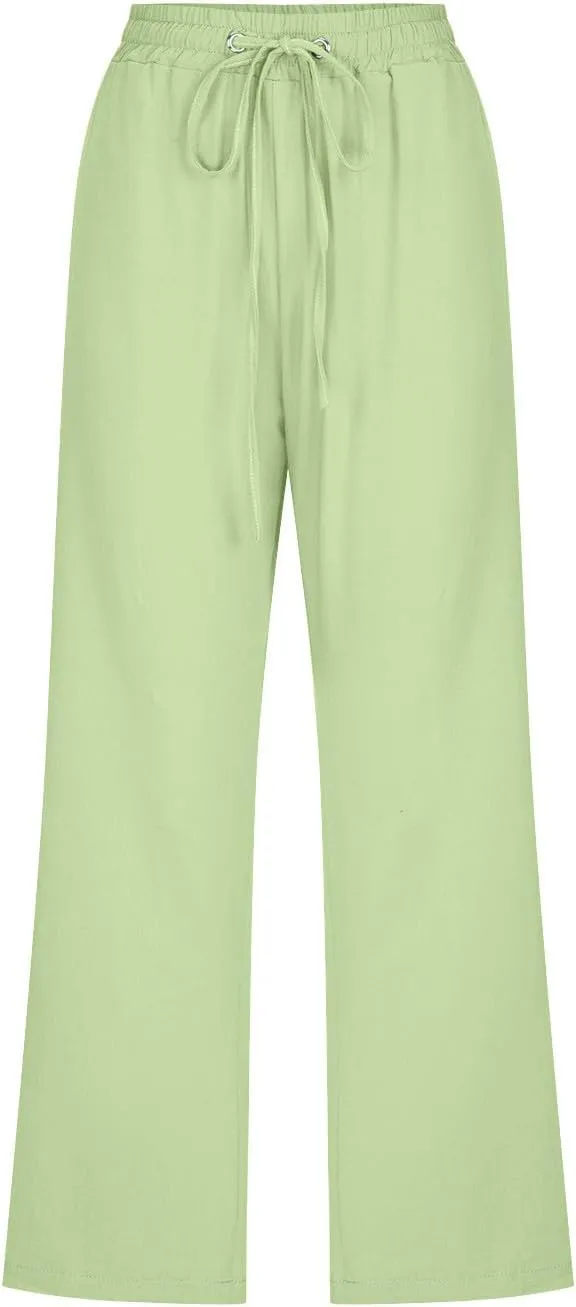 Pants for Women Dressy Casual 2024 Summer Cotton Linen Capris Drawstring Cropped Lounge Trousers Vacation Outfits