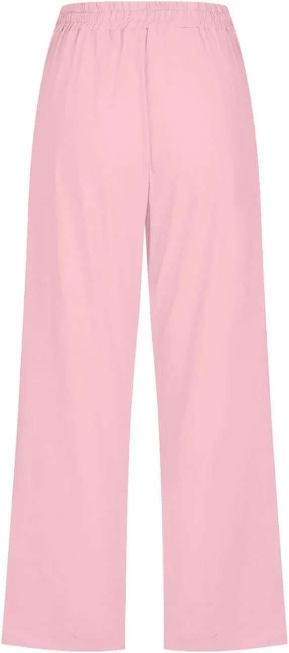 Pants for Women Dressy Casual 2024 Summer Cotton Linen Capris Drawstring Cropped Lounge Trousers Vacation Outfits