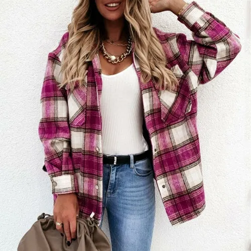 Plaid Green Shirt Women Coat Jacket Casual Oversized Streetwear